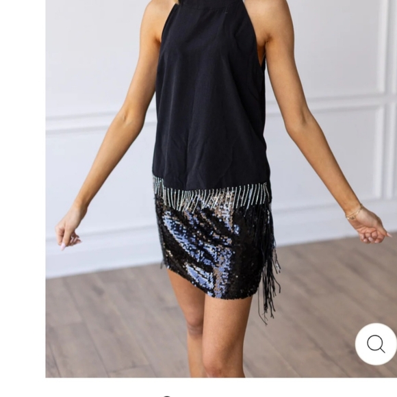 Black Halter Top with Rhinestone Fringe 2XL - Picture 4 of 4